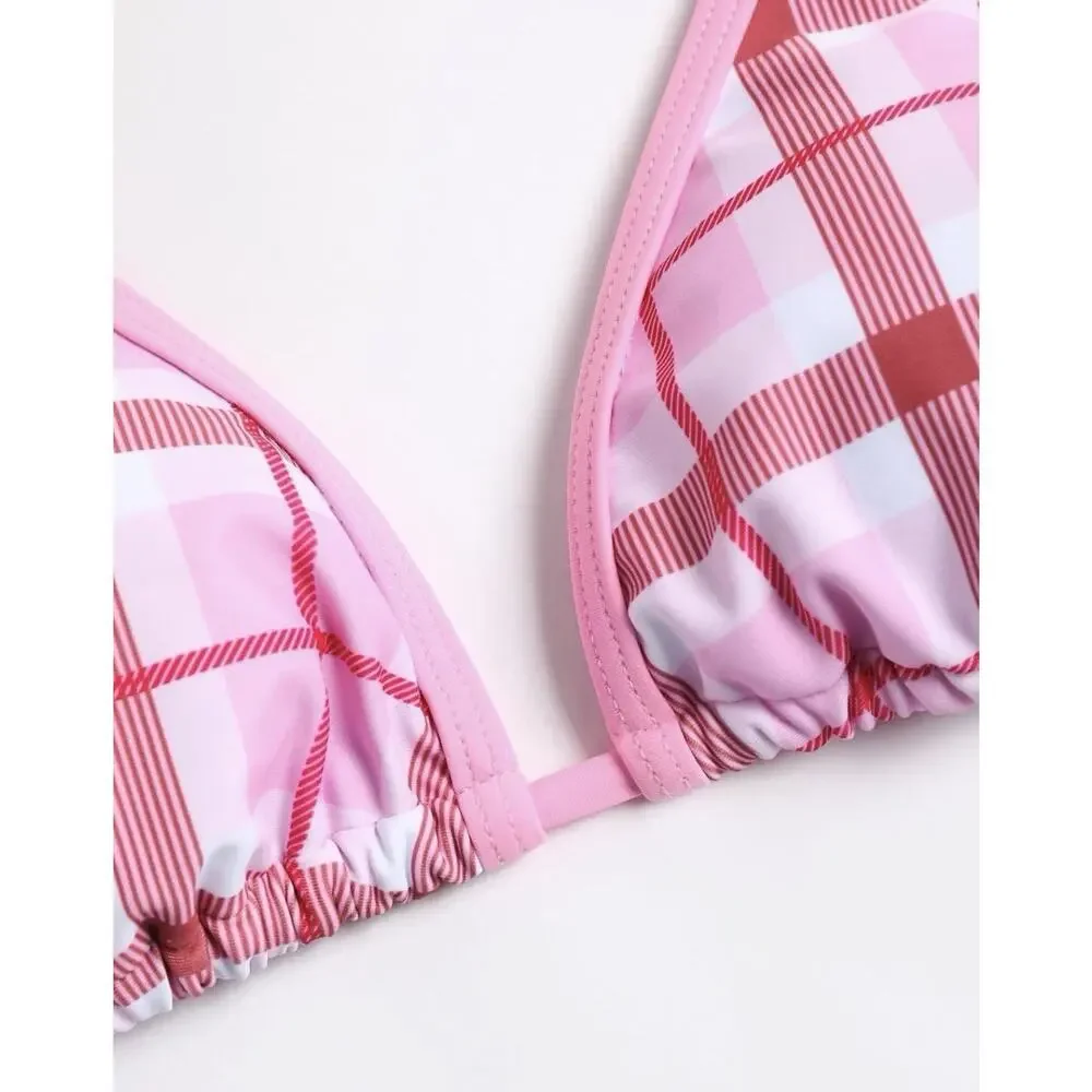 ZAFUL Bikini Set Halter Bow Plaid Pink Women’s M New